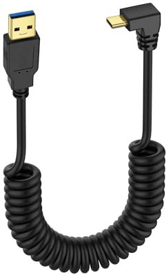 SinLoon USB Type C Coiled Cable 5Gbps Retractable 90 Degree USB3.0 to USB C Charging Cable and Data Transfer for Phone, Tablet, Other USB C Devices (M to D)