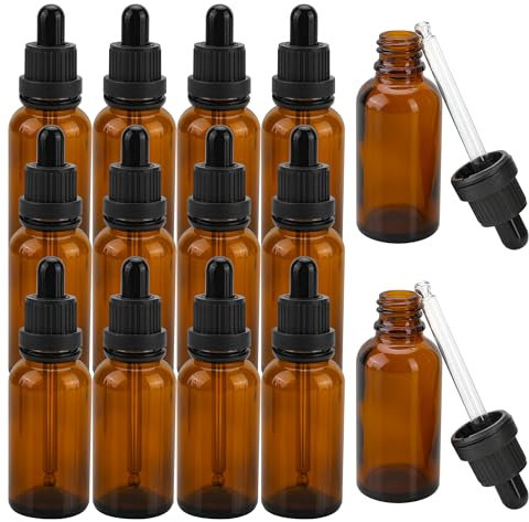 AZKEEGREY 32 Pcs Mini Amber Glass Dropper Bottles 20 ml Pipette Dropper Bottles Refillable Brown Glass Dropper Bottle for Liquids, Essential Oil,Travel