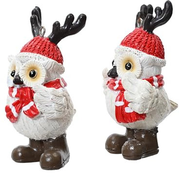 Christbaumschmuck Eule Keramik 8,6cm - Figur zum Aufhängen - 1 Stück Sortiert - Weihnachtsbaum Anhänger für Weihnachten - Christbaumanhänger & Weihnachtsbaumschmuck - Vogel Uhu Weiß Rot