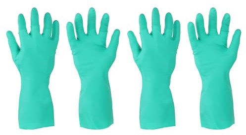 sourcing map Nitrile Chemical Resistant Gloves, Industrial Gloves Anti-Slip Protective Safety Work Glove for Cleaning Dish Washing Resist Acid Alkali, Small,Green, Pair of 2