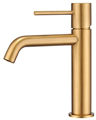 GALYON IMEX Grifo Monomando de Lavabo, Serie Monza BDM039-1, Acabado Cromo, Cartucho Cerámico Ø26 mm, Flexos 3/8 (Oro Cepillado)