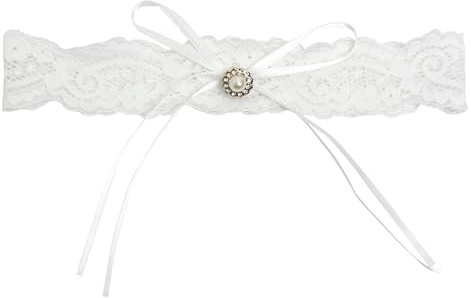 Sangcca Wedding Garter for Bride White Lace with Pearl Bow | Elastic Bridal Leg Garter Stretchy Soft Satin Ribbon, Hen Party Bachelorette Accessories for Women Girls Bridal Shower