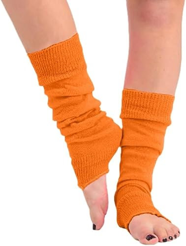 CHAAL® Women's Grey Knit Leg Warmers Women Leg Warmer 80'S Teen Fancy Dress Dance wear Womens Stylish Leg Warmers - Ladies Girls Leg warmers for carnival fancy dress party (Orange)