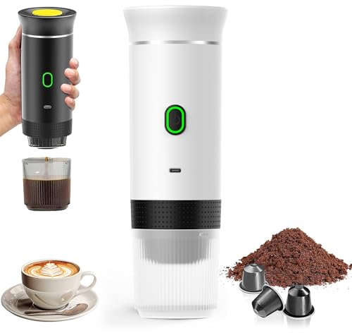 VHV Machine à Café Portable de Voyage,Chauffage Rapide 3 En 1 Cafetiere Portable 12V, Auto-Chauffage de 4 à 6 Minutes, Grandes Capsules, Café Moulu, Pour Le Camping, Bureau, Maison, Voiture (Blanc)