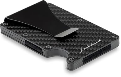 Lederhand® iStrong - Aluminium Mini Kartenhalter mit Geldklammer und Platz für bis zu 10 Kreditkarten - Minimalist Wallet - Geldbörse aus echtem Aluminium mit RFID-Schutz inkl. Geschenkbox | (Carbon)