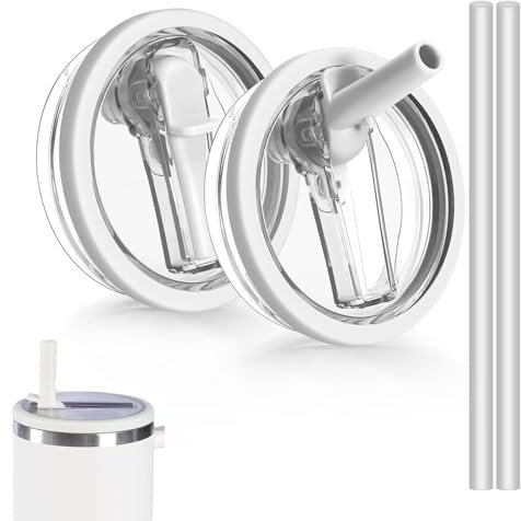 zoerbufan 2 Pack Leakproof Lids for Stanley Cup, 40 oz Tumbler Flip Straw Lid Replacement Fit, Tumbler Detachable Flip Straw Lid with 2 Straws (White)
