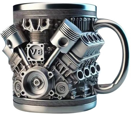 V8 Tasse Coffee Mug, V8 Engines Stainless Steel Cup, Car Engine Coffee Cup With Insulated Handle, Engine Coffee Mug For Car Lovers