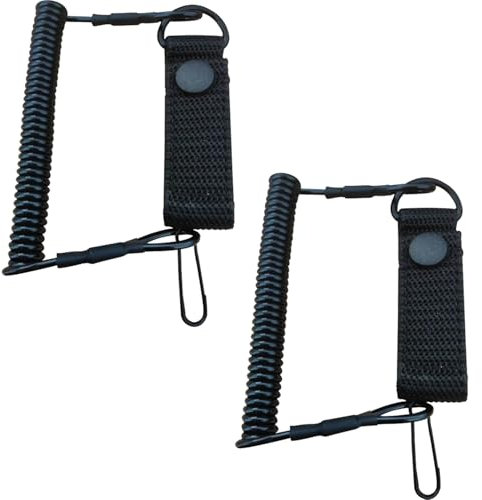 YUNYU 2 Pack Elastic Safety Lanyard with Carabiner - Reusable Tactical Bungee Cord for Hiking, Climbing, Camping & Outdoor Activities (Black)