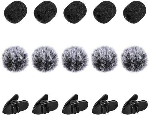 Hpmjz 15Pcs Lapel Headset Microphone Windscreens Mic Cover Foam Mini Wireless Furry Windscreen Set for Lavalier Wind Muff Foam Cover with Clip Reduce Plosive and Better Highlight Vocals Pop Filter