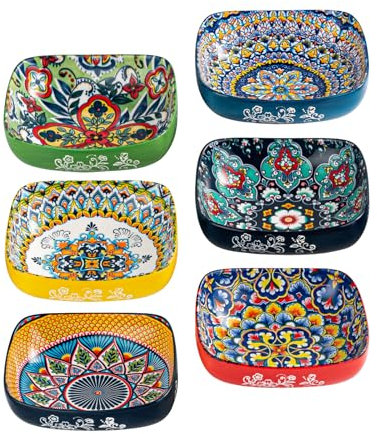 HENXFEN LEAD Porcelain Snack Bowls, 550ml Dessert Bowls for Cereal, Dessert, Soup and Snack. Colourful, Pack of 6 - Bohemian Style