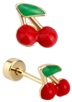 Mikovivi Kirsch Ohrringe für Frauen, Flatback Kirsche Ohrstecker Zierlicher Obstschmuck Geschenkwahl zum Geburtstag Jahrestag Festival