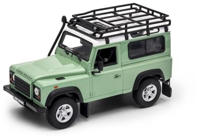 OPO 10 Welly 22498SP-Gal-Green, Druckguss-Modellauto im Maßstab 1:24, passend für Land Rover Defender, Grün mit Dachgepäckträger