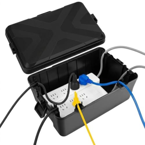 Caja de cables impermeable, caja estanca, protección de cables para exterior, enchufe de jardín, accesorio de piscina, protege enchufes y tomas, negro, 26,1 x 15 x 9,4 cm