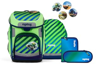 ergobag Schulranzen-Set cubo Set TruckBär - Blau | Ergonomischer Schulranzen klassisch 5-teilig für die 1. Klasse der Grundschule
