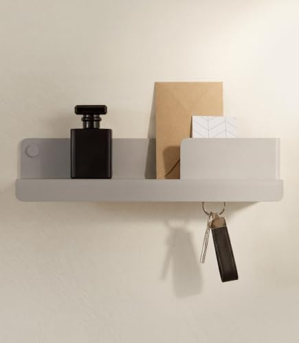 Kazai. Porte clef mural 'Holmsen' | Design minimaliste de porte cles murale inspiré de Berlin | Accroche clef moderne avec étagère métal | Support clef élégant comme meuble pour l’entrée | Gris soie