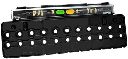 Fockety Dima per perni per mensole a 22 fori, dima per foratura per perni per mensole 2 in 1 di 1/4 di pollice e 5 mm con 2 punte di trapano, guida per trapano per fori dritti