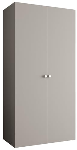 MEBLE KRYSPOL - Kleiderschrank - Garderobenschrank - 100 cm x 202 x 52 cm - Schrank mit Kleiderstange, 2 Türen - für Schlafzimmer, Flur - Parma, Kaschmir, Griff Silber