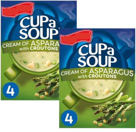 Cup A Soup Cream of Asparagus with Croutons, 4 Sachets per Box, 117g, Pack of 2, Suitable for Vegetarians