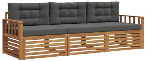 vidaXL Outdoor-Sofagarnitur mit Kissen 3 pcs Natur und Anthrazit, Garten, modernes Ecksofa, belastbare Gartenmöbel, Lounge für Terrasse, ideales Set für Balkon