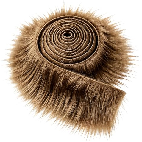1PC Kunstfell Stoff Meterware Braun 5 cmx150 cm, Zotteliger Plüschstreifen, Weiches Bastelfell für Zwergenbart, Weihnachtsmann Kostüm, DIY Handwerk & Weihnachtsdeko