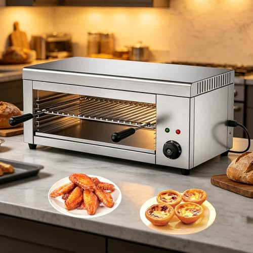RUODATONLY 2000W Salamandra Electrica, Parrilla de Fondue de raclette eléctrica, Horno de Carne Comercial de Acero Inoxidable con Temperatura Ajustable 122-572 °F, para sándwiches y Asar filetes
