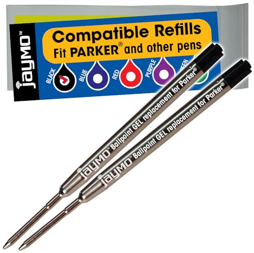 Jaymo Replacement for Parker 30525PP - Measures 3.875 in / 98 mm Long - G2 Gel Ballpoint Pen Refill - 2 Black