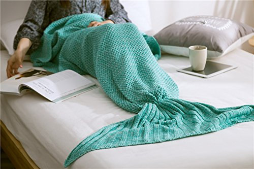 Naturer Meerjungfrau Kuscheldecke Wolldecke Flossen-Decke Wohndecke Tagesdecke Strickdecke Schlafdecke Schmusedecke Mintgrün Türkies 140 * 70 cm