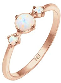 Elli Ring Damen Band Geo Vintage Trend mit Synthetischem Opal in 925 Sterling Silber