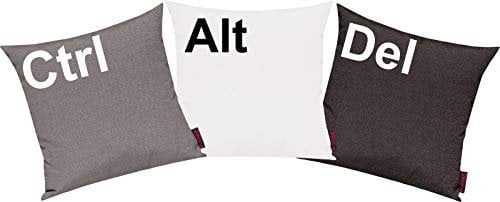 Shirtinstyle Kissenhüllen Set 3 Stück, Sofakissen. Kissenbezug, Motiv Ctrl, Alt, Del, Größe 40 x 40cm, Farbe Grau