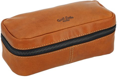 Gusti Federtasche Leder - Strallan Damen und Herren Federmappe Schlampermäppchen Make-Up Tasche Kosmetiktasche Braun Leder