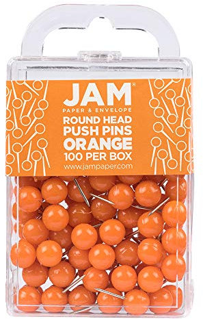 JAM PAPER Farbige Pinnwandnadeln - Runde - Orange - 100/Packung