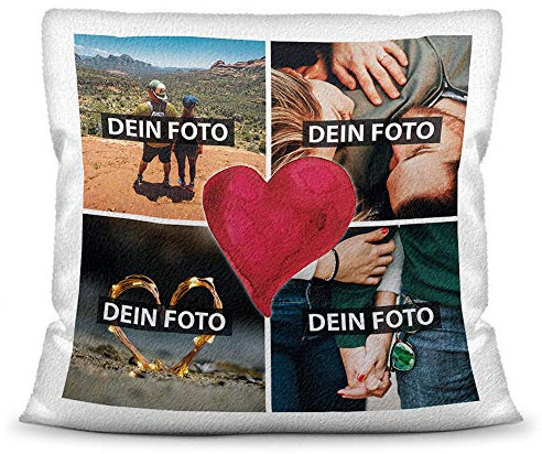 PR Print Royal Foto-Kissen inkl. Füllung zum Selbstgestalten - mit eigener Collage Bedruckt - Liebe/Familie/Foto-Geschenk/Deko-Kissen/ 40x40 - Polyester flauschig Weiß