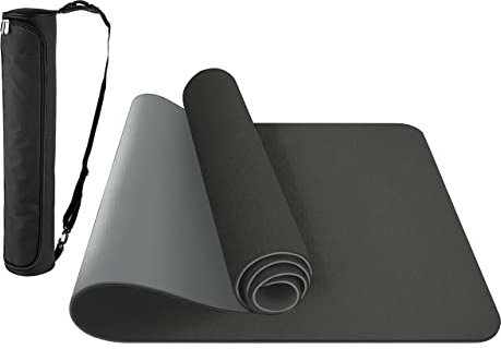 ComFyMat Yoga Mat – Non-Slip Gym Mat, Workout Mat for Pilates, Meditation, Women, Men, Fitness Exercise Mat, 183cmx61cmx6mm (Black/Grey)