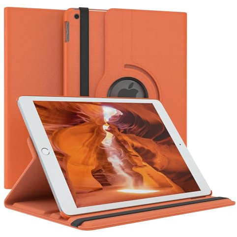 EAZY CASE - Étui pour Tablette iPad 10,2 2019/2020/2021 Housse de Protection Smart Cover Support Rotatif Pochette Pliante 360° pivotante avec Fonction Stand Cuir synthétique Orange