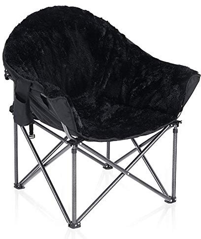 ALPHA CAMP Campingstuhl Klappbar Moonchair XXL bis 150 kg Campingstühle Tragbar Faltsessel Rund Plüsch Campingsessel mit Getränkehalter für Indoor Outdoor Camping und Garten, Schwarz