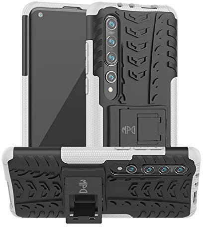 Funda para móvil Xiaomi Mi 10/Mi 10 Pro con Soporte Protección 360 Grados 2 en 1 Carcasa Dura Resistente Antigolpes Protectora Heavy Duty Rugged Armor Case Bumper (Xiaomi Mi 10/Mi 10 Pro, Blanco)