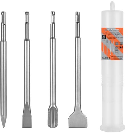 HPMAISON SDS Plus Hammer Chisel Set - 4PCS with Spade, Flat, Point, U-Shaped Chisels for Concrete, Brick, Tile, Stone & Masonry
