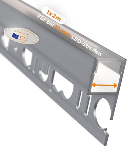 Alupona Mola-Up LED Fliesenprofil I 1 x 2 m I Langlebige Aluminium Fliesen-Abschlussleiste für LED Streifen bis 1cm Breite I LED Trockenbauprofil weiß I Fliesenschiene + Acryl Abdeckung opal