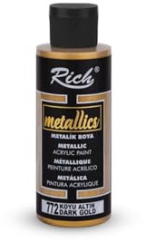 Rich Acrylfarbe Metallic 120 CC – Dunkelgold, Hochwertige Wasserbasierte Acrylfarbe, Hohe Deckkraft, Halbmatte Oberfläche, Ideal für Kunstprojekte, DIY und Dekorationen