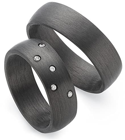123traumringe Eheringe in Carbon I Partnerringe mit 5 Brillanten & Etui I Gravierbare Eheringe mit Ringgröße 50-70 mm I Edle Verlobungsringe in 6 mm Breite & 2,2 mm Stärke I P37
