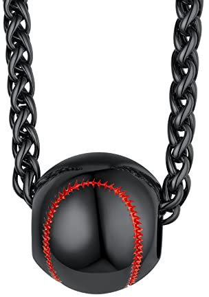FindChic Kette für Herren Baseball Anhänger aus Edelstahl Kettenlänge 61 cm verstellbar als Geschenk zum Geburtstag, Weihnachten, Valentinstag Schwarz