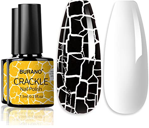 BURANO Crackle Gel Nagellack 2 Flaschen Set Air Dry (Schwarz Weiß)