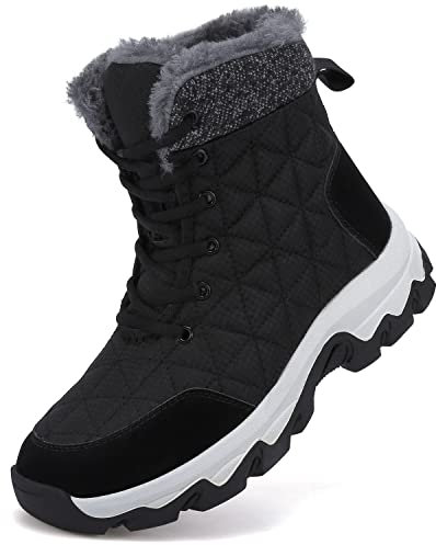 Dhinash Stivali da Neve Donna Stivaletti Uomo Stivali Invernali Impermeabile Stivali da Escursionismo Antiscivolo Caldo Pelliccia Foderati Scarpe da Neve Nero Bianco 37EU