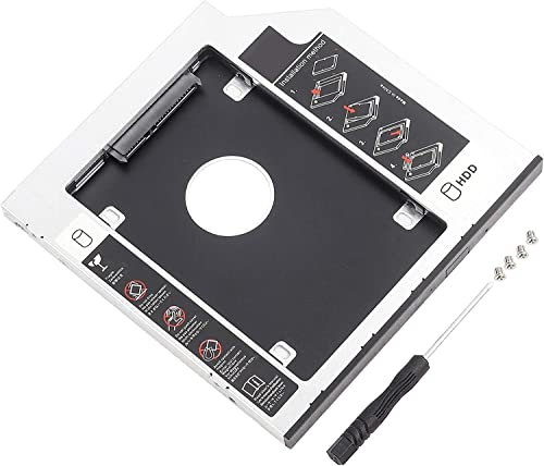 Multibao Universal SATA 2nd SSD HDD Hard Drive Caddy, SATA III 2.5 Hard Drive Bay Caddy HDD SSD Converter Adapter 12.7mm CD-ROM Tray