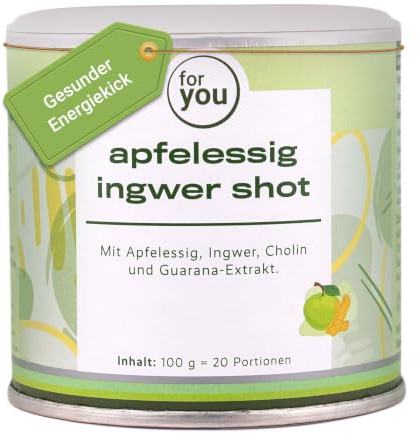 for you apfelessig ingwer shot - Pulver zum Anrühren in Wasser - Fruchtiger Geschmack mit einer würzigen Ingwer Note - Mit Apfelessig, Ingwer, Cholin, Guarana & Vitamin B6. 15 mg Koffein pro Portion