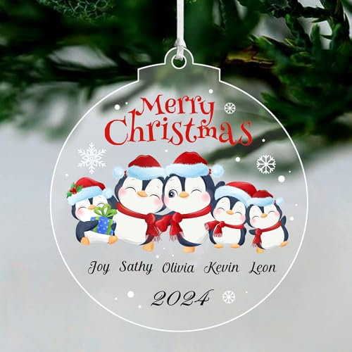 Personalised Christmas Baubles Christmas Tree Decorations Xmas Tree Decoration 2025 Family for Family UV Print Acrylic Christmas Decorations Ornament Xmas Bauble (Round Family of 5)