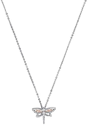 Amor Kette mit Anhänger 925 Sterling Silber Damen Halsschmuck, mit Zirkonia synth., 45 cm, Bicolor, Libelle, Kommt in Schmuck Geschenk Box, 2033932