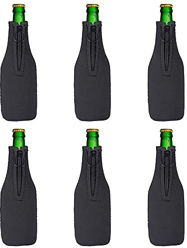 Bierflaschen-Abdeckung, Neopren, Bierkühler, Isolatorhülle mit Reißverschluss, für 330 ml Flaschen, Party, Schwarz