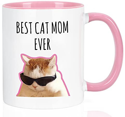 Maustic Best Cat Mom Ever Mug - Funny Gifts for Women, Mothers Day Christmas Birthday Present, Cat Lover Novelty Coffee Mug 11 Oz