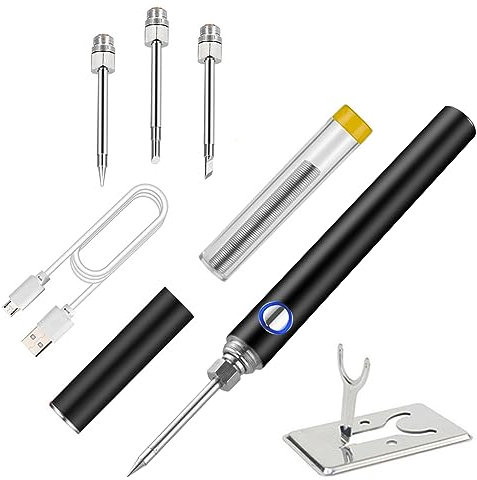 Towwoo Saldatore Ricaricabile USB Portatile, 5V Saldatore a Batteria Senza Fili Mini Penna Kit di Saldatura a Stagno con 3 Punte e Filo per Saldatura, Supporto e Coperchio, per Varie Riparazioni